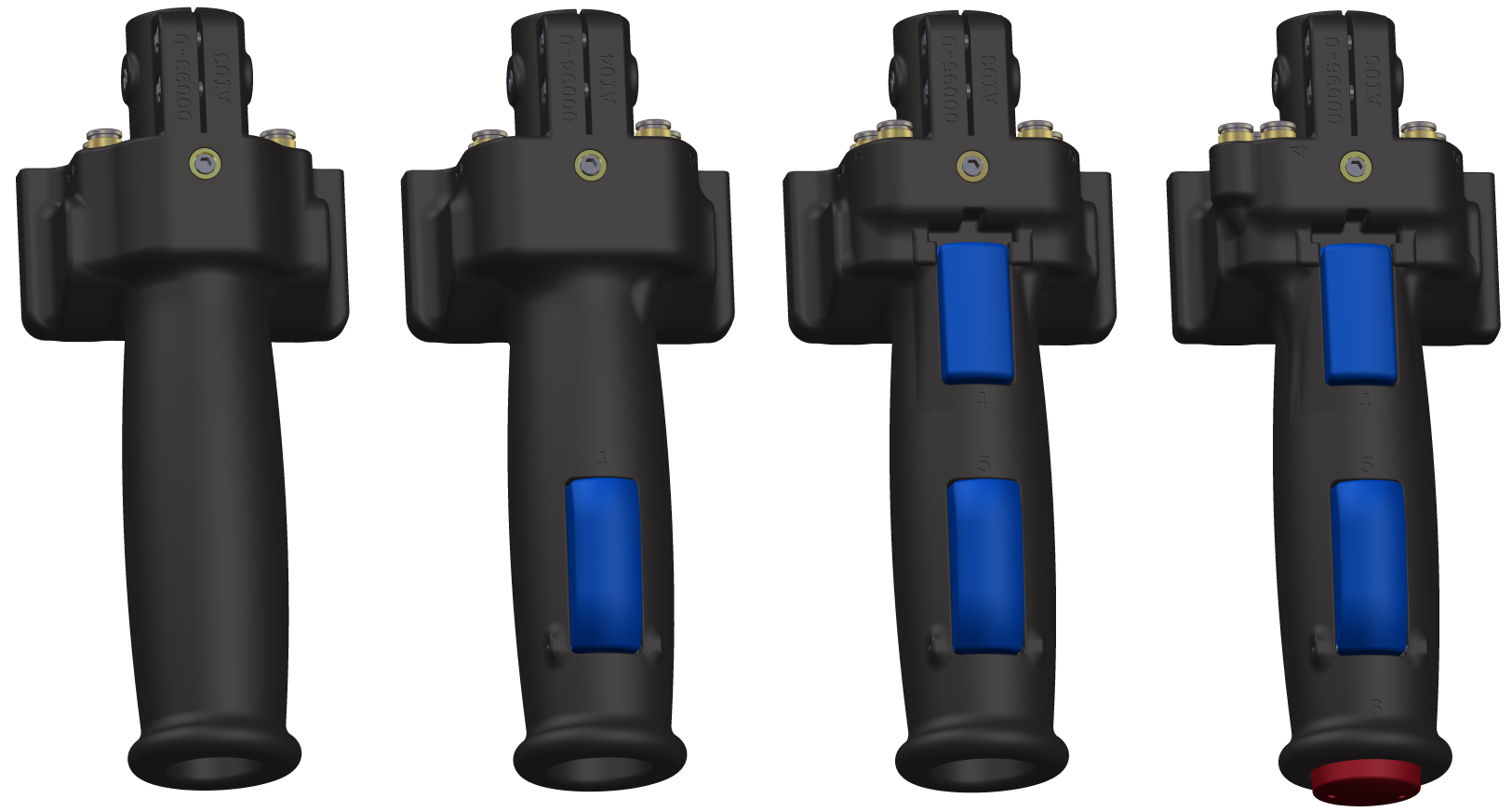 Übersicht Varianten Freigabetaster von pneumatischem Bedienelement Pasmag Easygrip